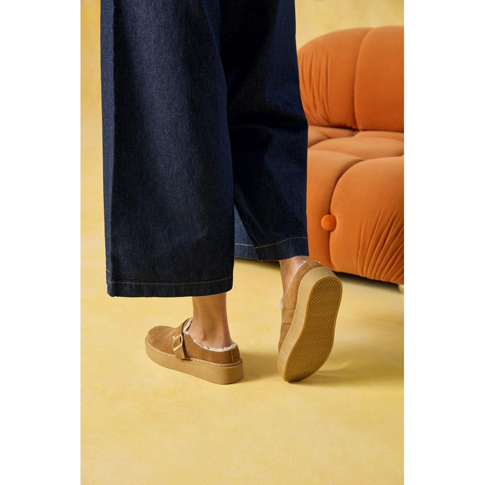 Slip On Ladies Shoes Tan Hush Puppies Blanche Fur Mule