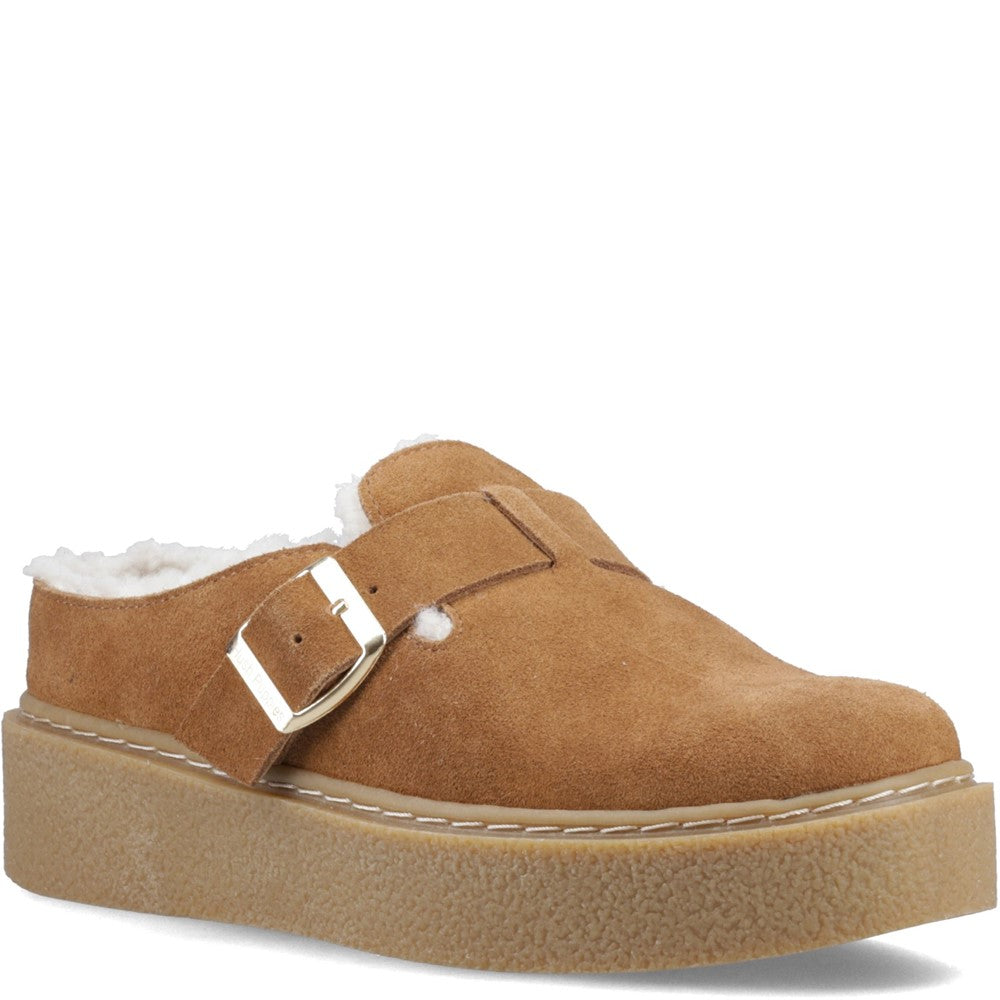 Slip On Ladies Shoes Tan Hush Puppies Blanche Fur Mule