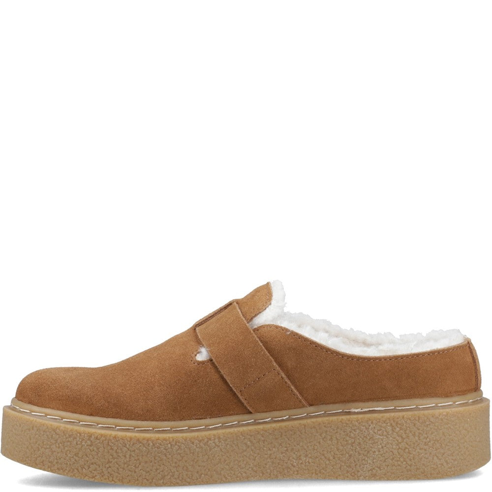 Slip On Ladies Shoes Tan Hush Puppies Blanche Fur Mule