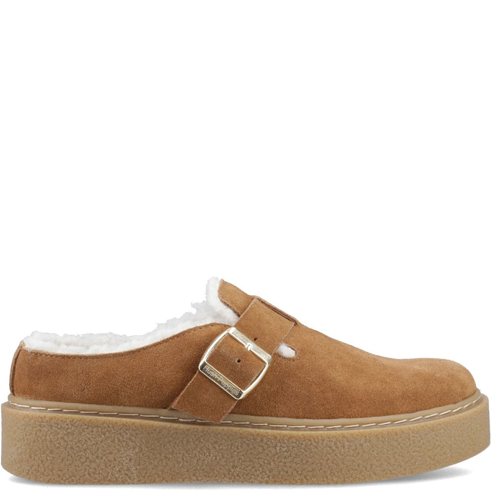 Slip On Ladies Shoes Tan Hush Puppies Blanche Fur Mule
