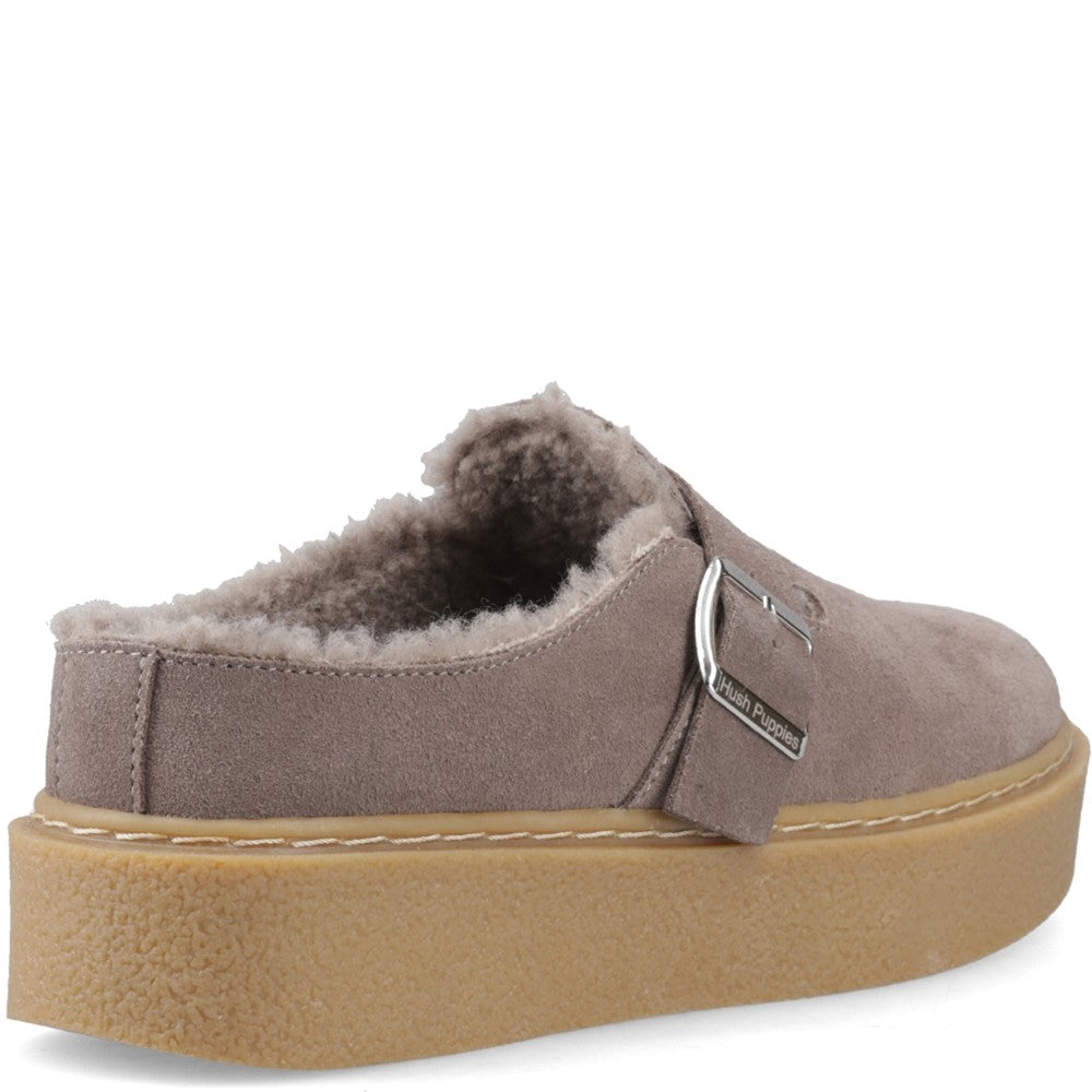 Slip On Ladies Shoes Taupe Hush Puppies Blanche Fur Mule
