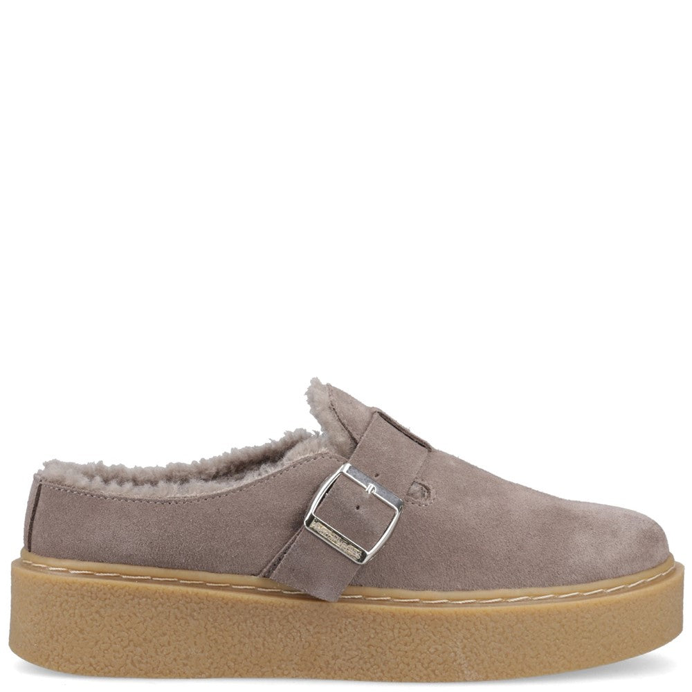 Slip On Ladies Shoes Taupe Hush Puppies Blanche Fur Mule