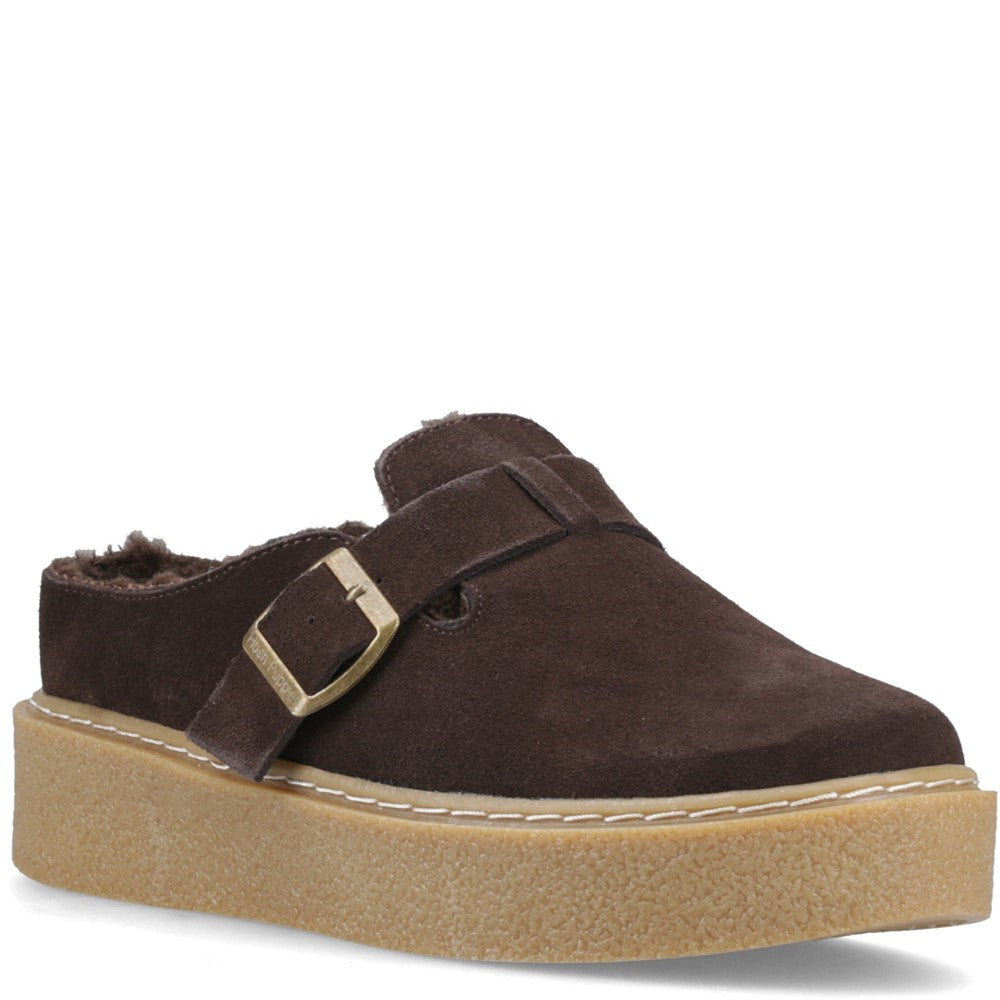 Slip On Ladies Shoes Chocolate Hush Puppies Blanche Fur Mule