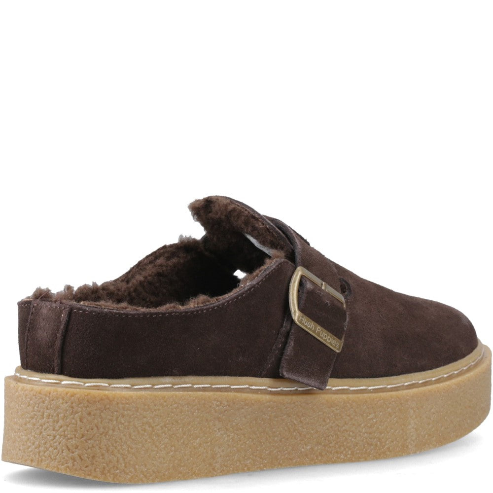 Slip On Ladies Shoes Chocolate Hush Puppies Blanche Fur Mule
