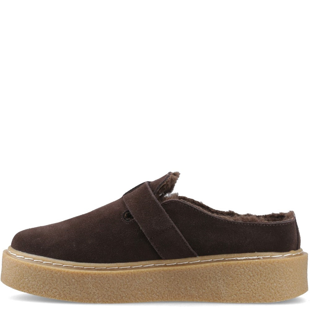 Slip On Ladies Shoes Chocolate Hush Puppies Blanche Fur Mule