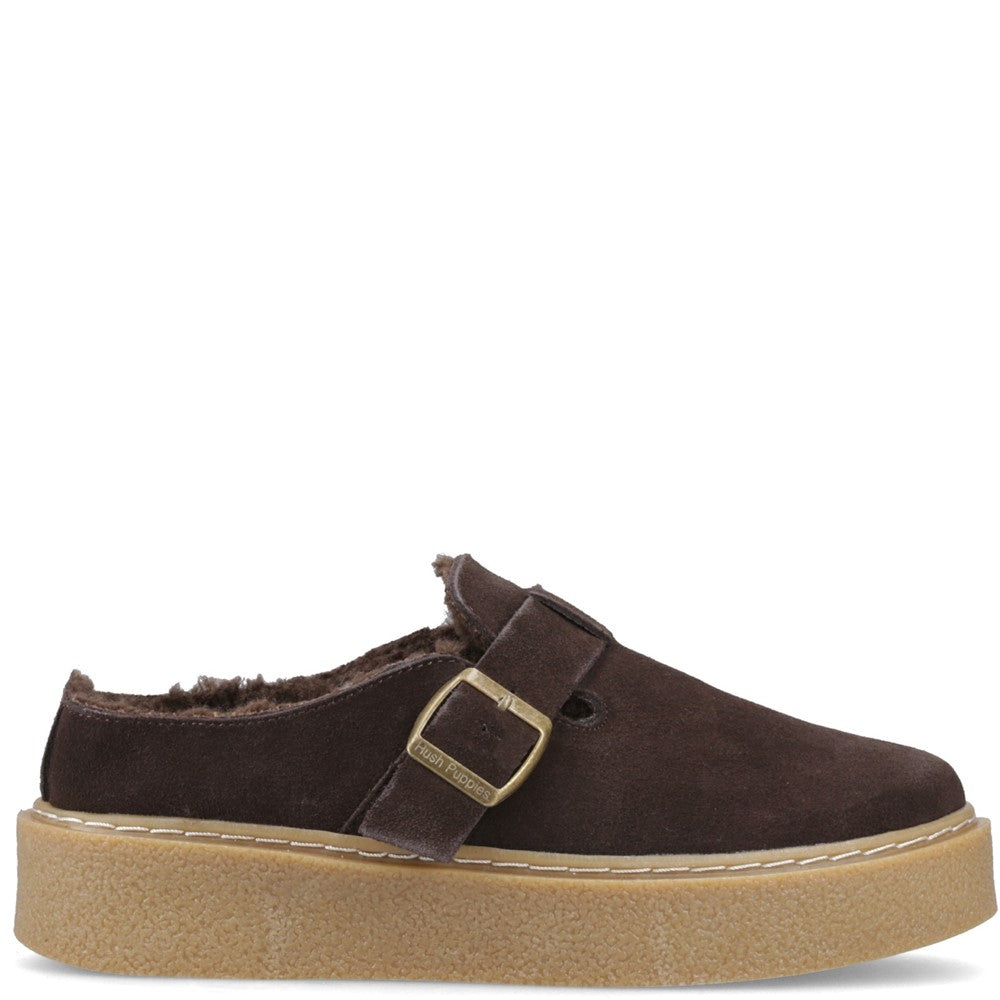 Slip On Ladies Shoes Chocolate Hush Puppies Blanche Fur Mule