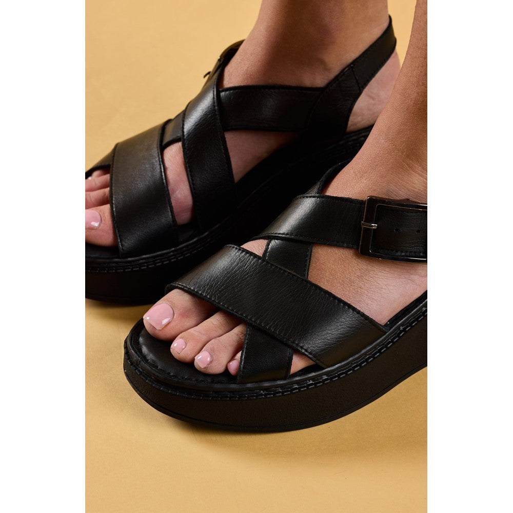 Ladies Heeled Sandals Black Hush Puppies Bretta Wedge Sandal