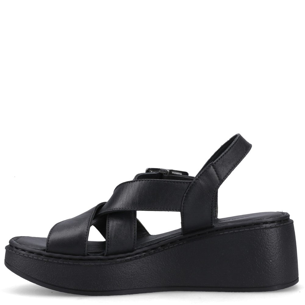 Ladies Heeled Sandals Black Hush Puppies Bretta Wedge Sandal