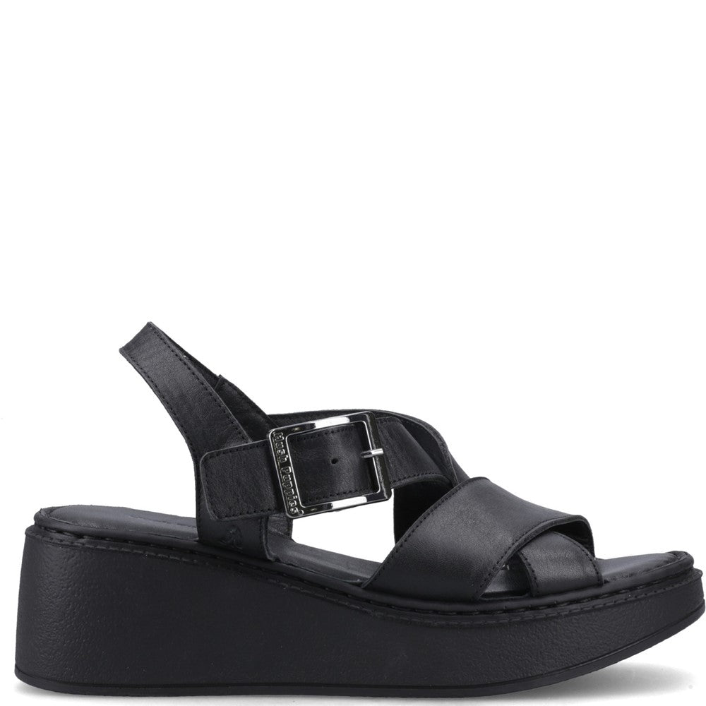 Ladies Heeled Sandals Black Hush Puppies Bretta Wedge Sandal