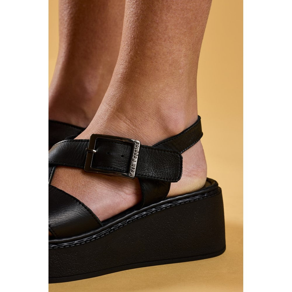 Ladies Heeled Sandals Black Hush Puppies Bretta Wedge Sandal