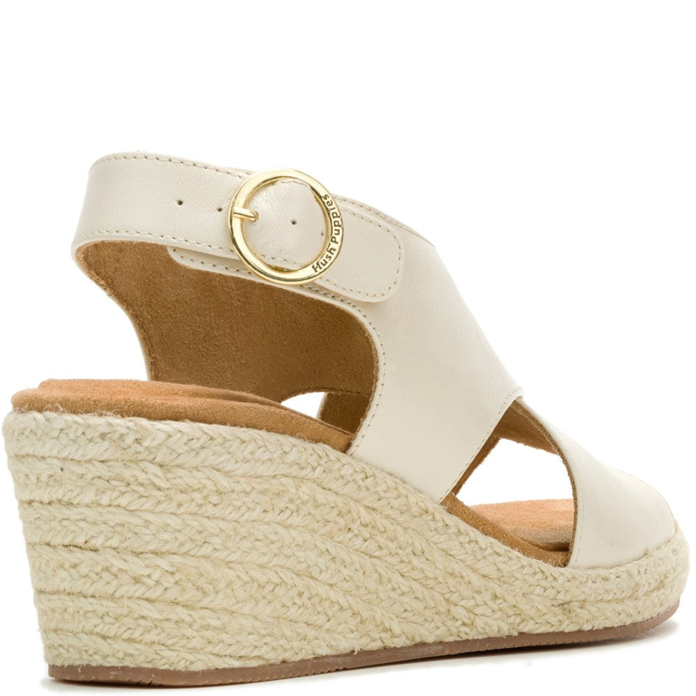 Ladies Heeled Sandals Cream Hush Puppies Willow Rattan Sandal