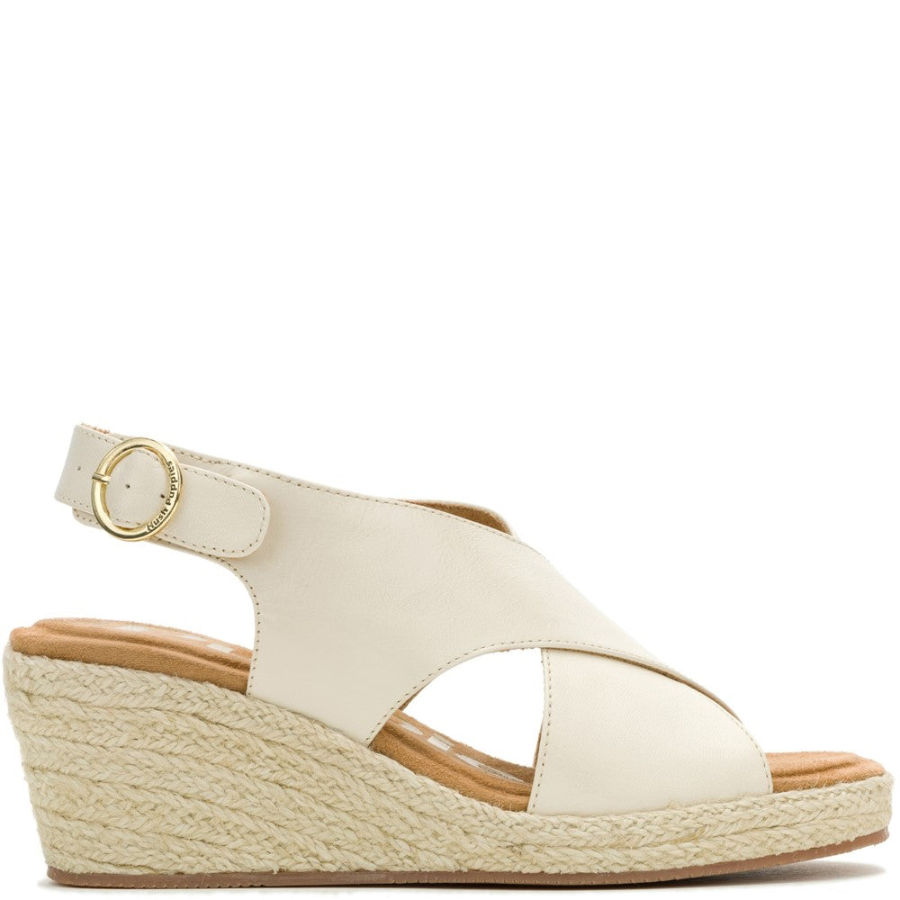 Ladies Heeled Sandals Cream Hush Puppies Willow Rattan Sandal