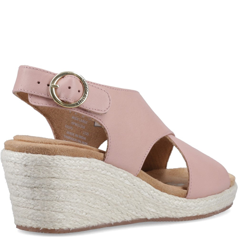Ladies Heeled Sandals Pink Hush Puppies Willow Rattan Sandal