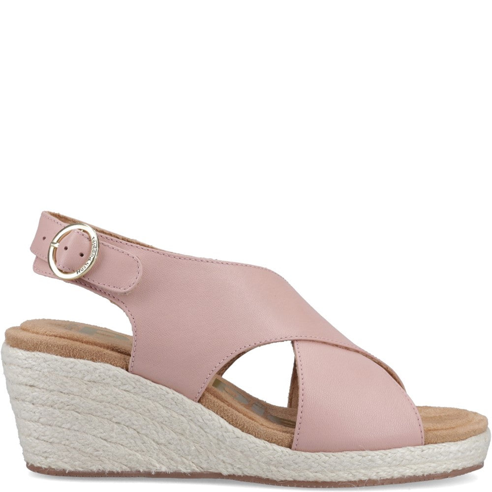 Ladies Heeled Sandals Pink Hush Puppies Willow Rattan Sandal