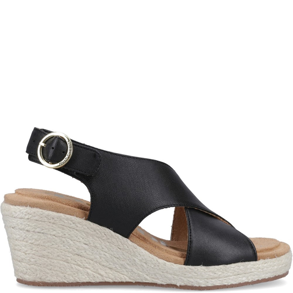 Ladies Heeled Sandals Black Hush Puppies Willow Rattan Sandal