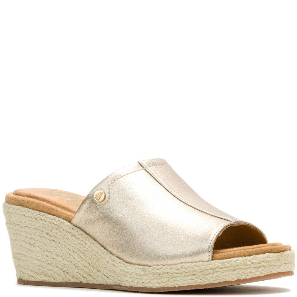 Ladies Heeled Sandals Gold Hush Puppies Willow Rattan Slide