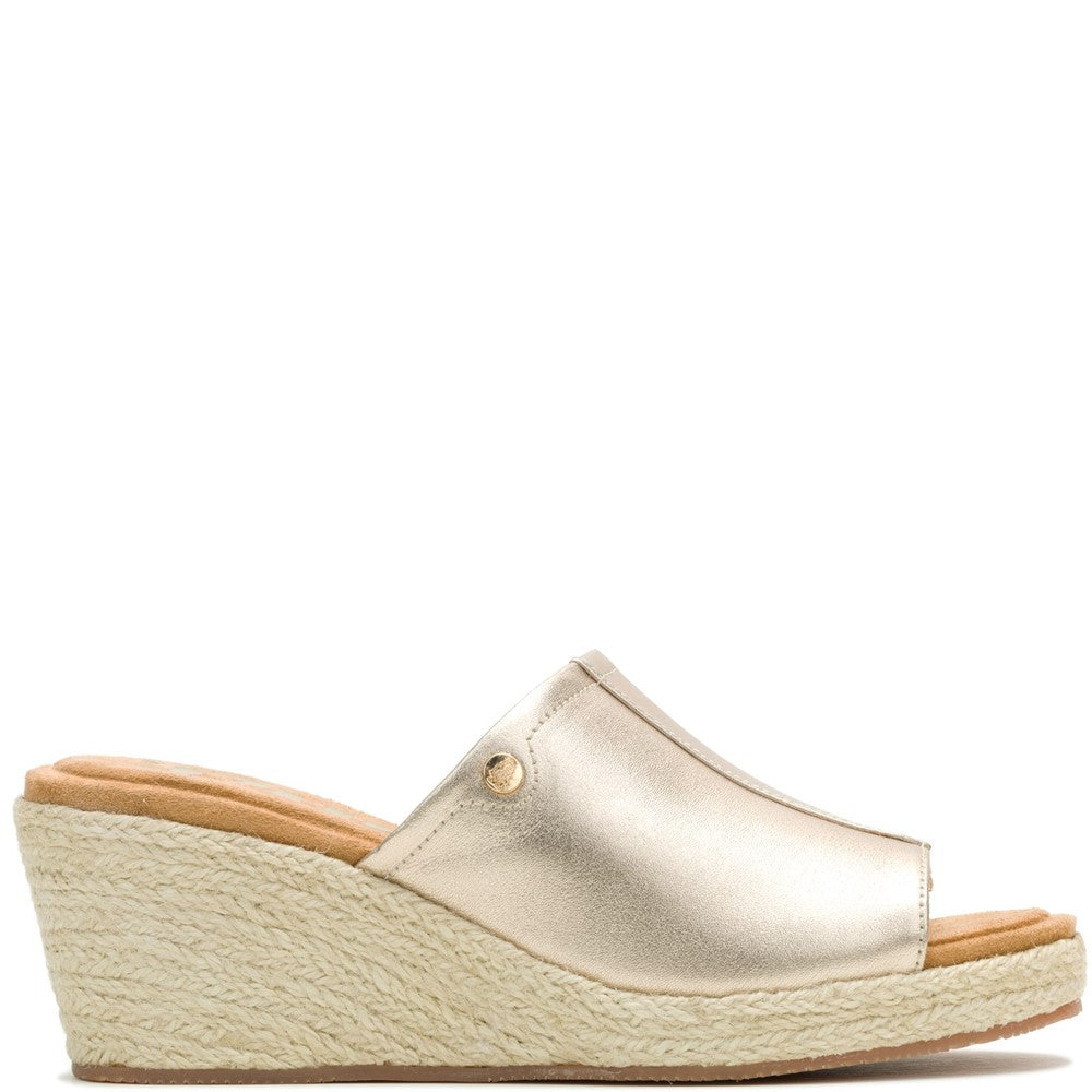 Ladies Heeled Sandals Gold Hush Puppies Willow Rattan Slide