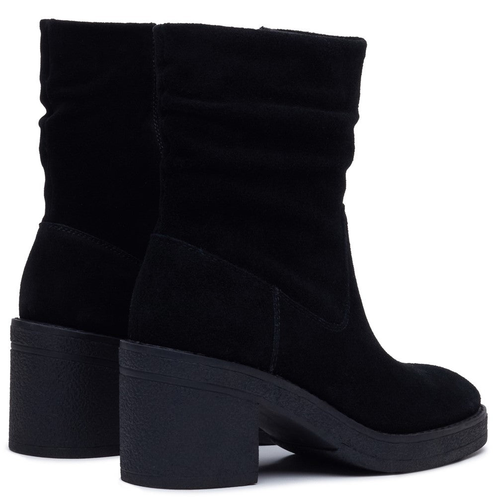 Ladies Mid Boot Black Hush Puppies Flora Ruched Boot