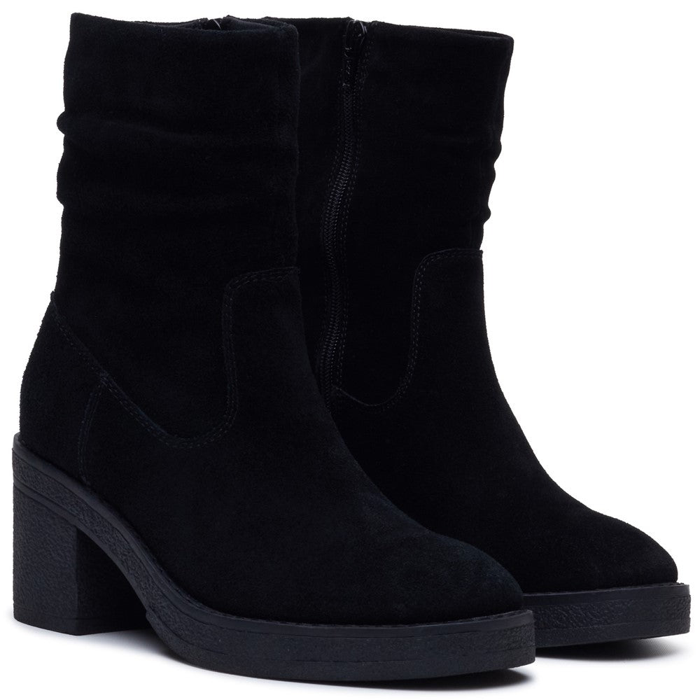 Ladies Mid Boot Black Hush Puppies Flora Ruched Boot