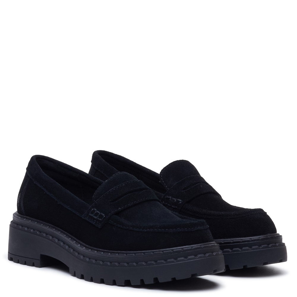 Slip On Ladies Shoes Black Suede Hush Puppies Odessa Loafer