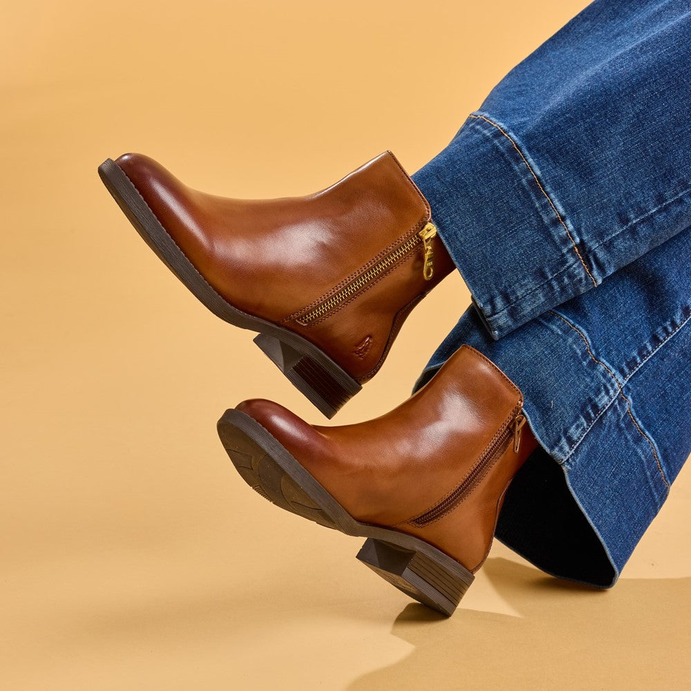 Ladies Ankle Boots Tan Hush Puppies Perry Zip Boot