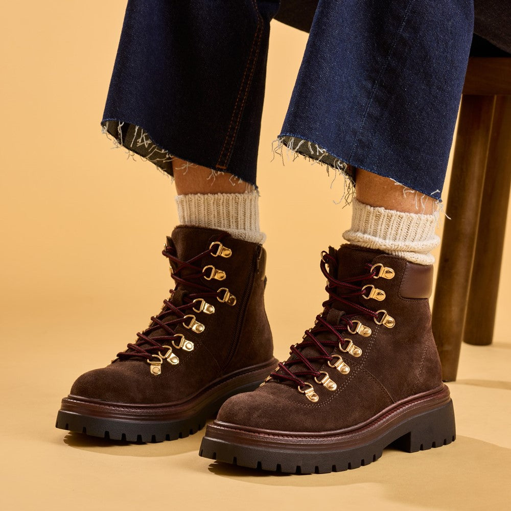 Ladies Ankle Boots Chocolate Hush Puppies Robyn Hiker Boot