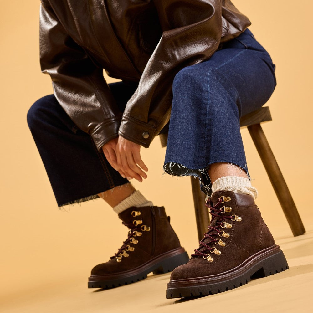 Ladies Ankle Boots Chocolate Hush Puppies Robyn Hiker Boot