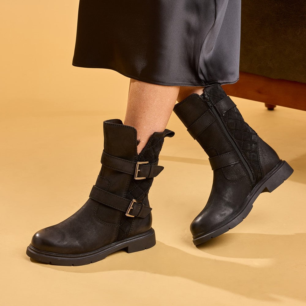 Ladies Mid Boot Black Hush Puppies Celine Buckle Boot