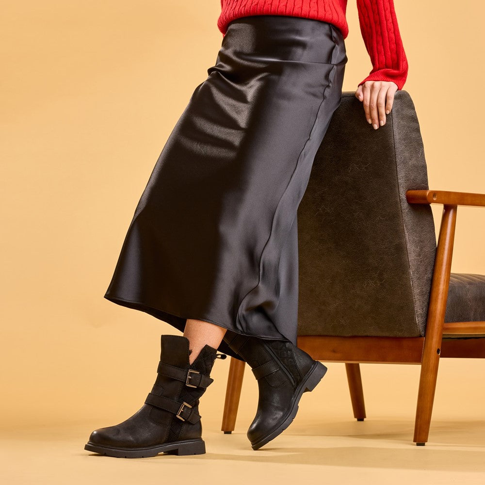 Ladies Mid Boot Black Hush Puppies Celine Buckle Boot