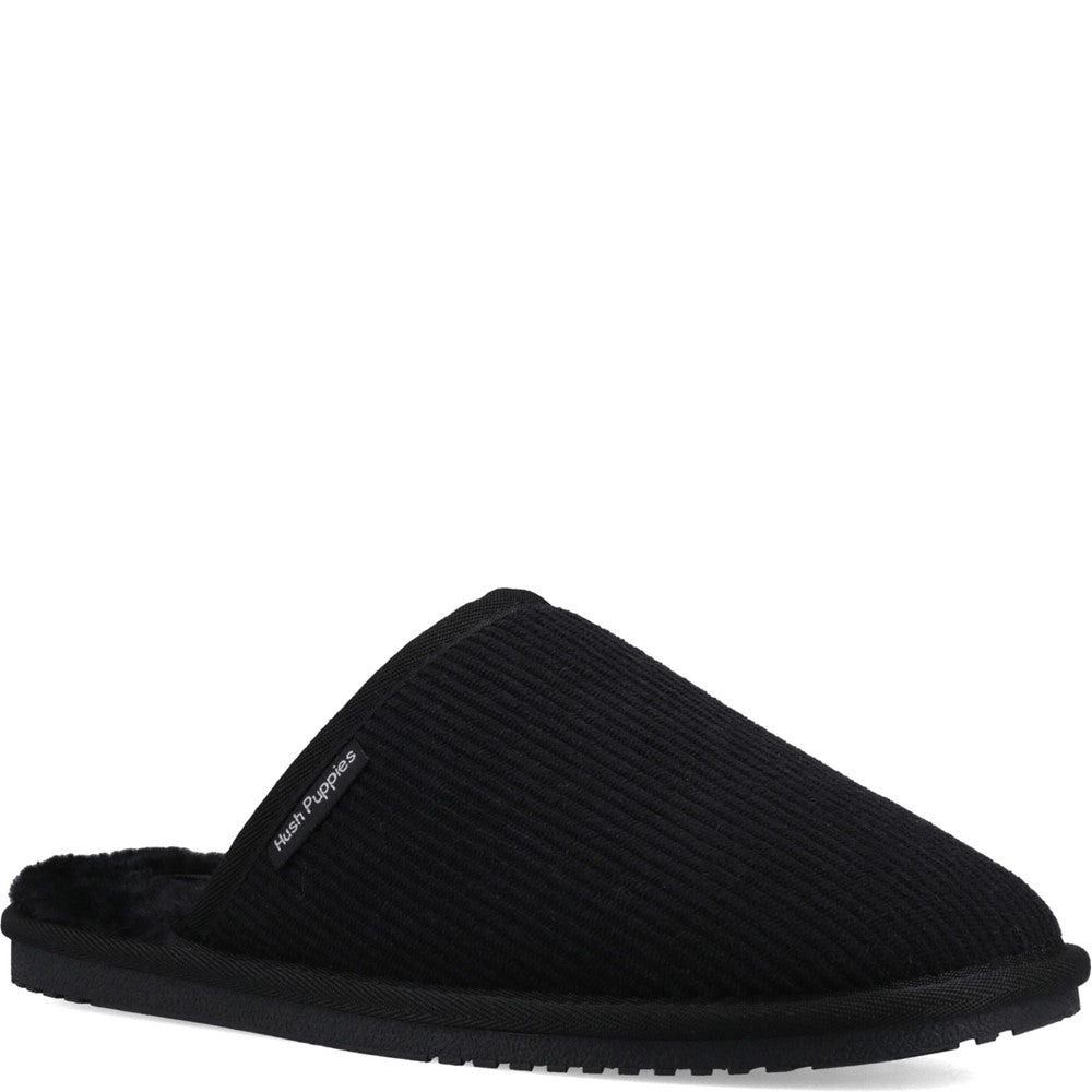 Classic Mens Slippers Black Hush Puppies Coady Cord Slipper