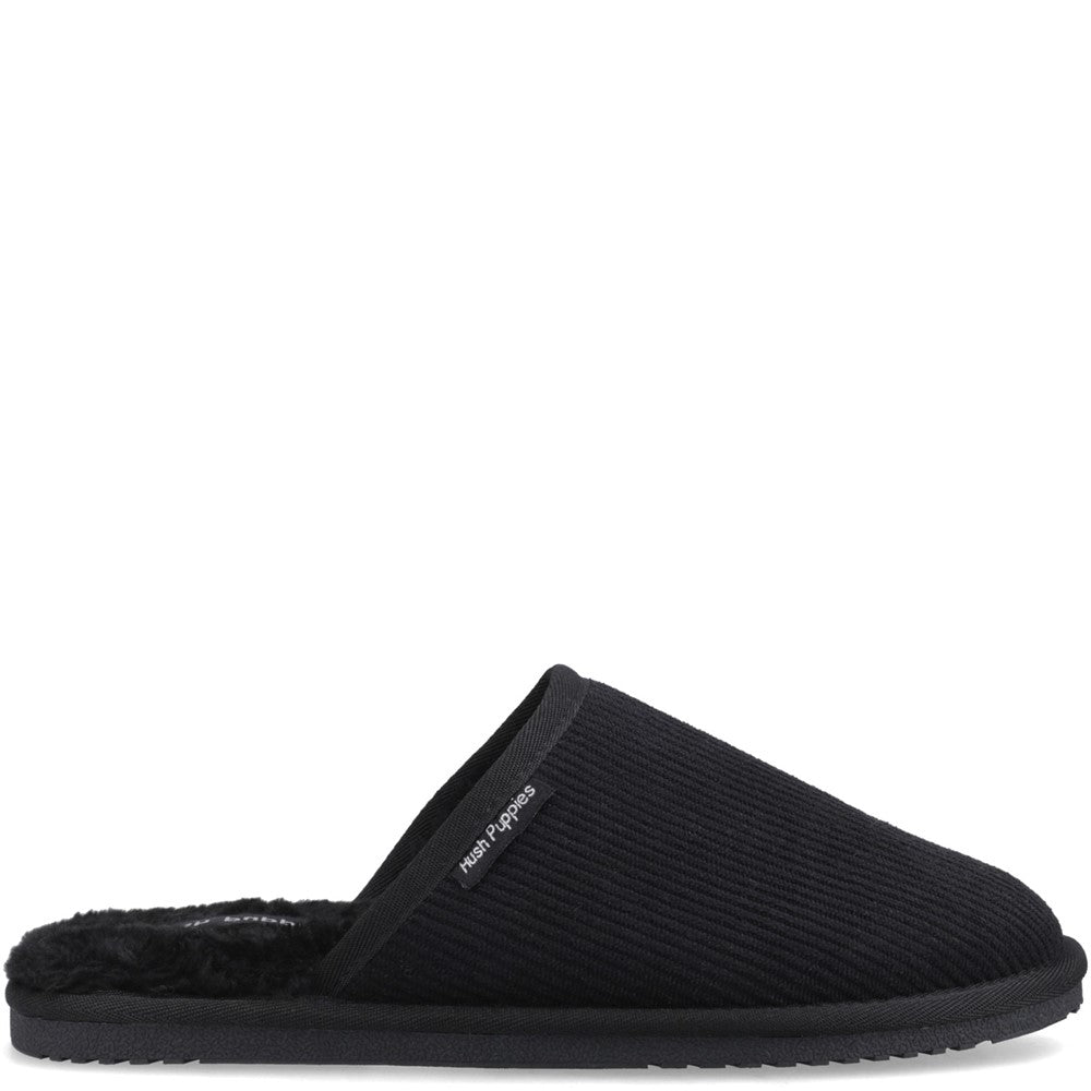 Classic Mens Slippers Black Hush Puppies Coady Cord Slipper