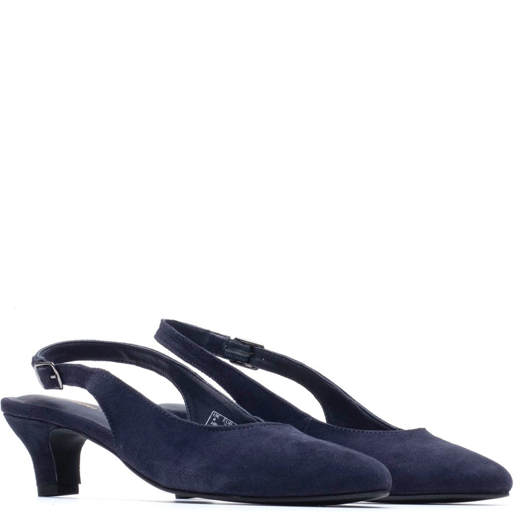 Ladies Heels Navy Hush Puppies Nahla Buckle Kitten Heel