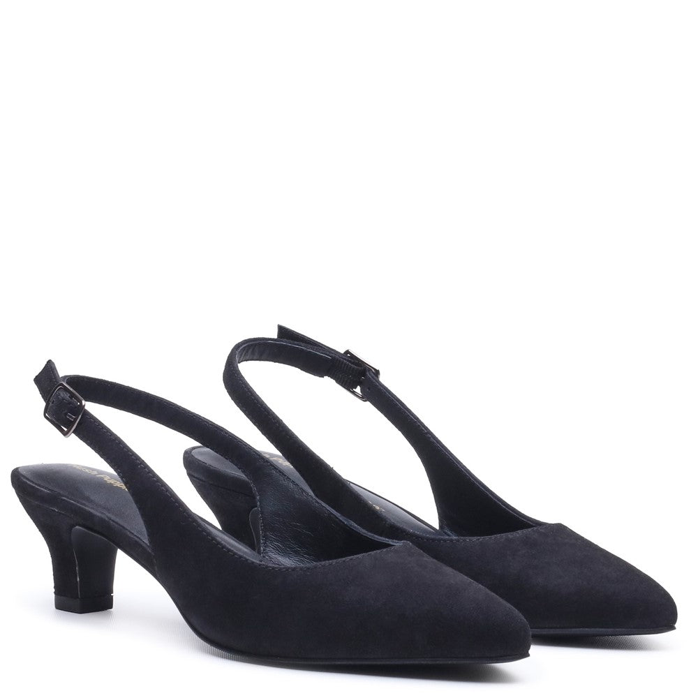 Ladies Heels Black Hush Puppies Nahla Buckle Kitten Heel