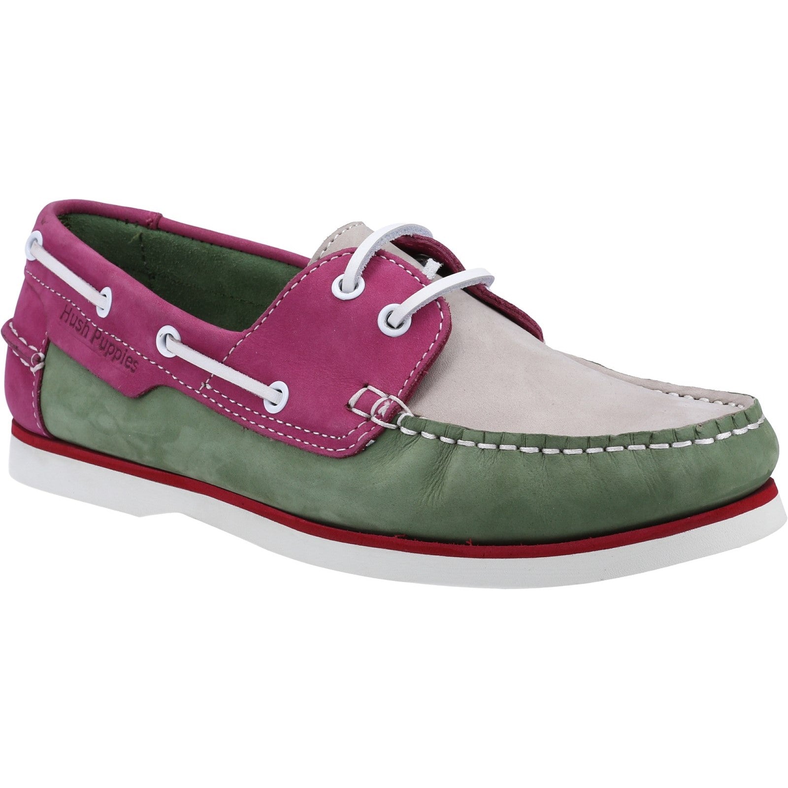 Shoe Ladies Summer Green/Pink Hush Puppies Hattie Boat Shoe