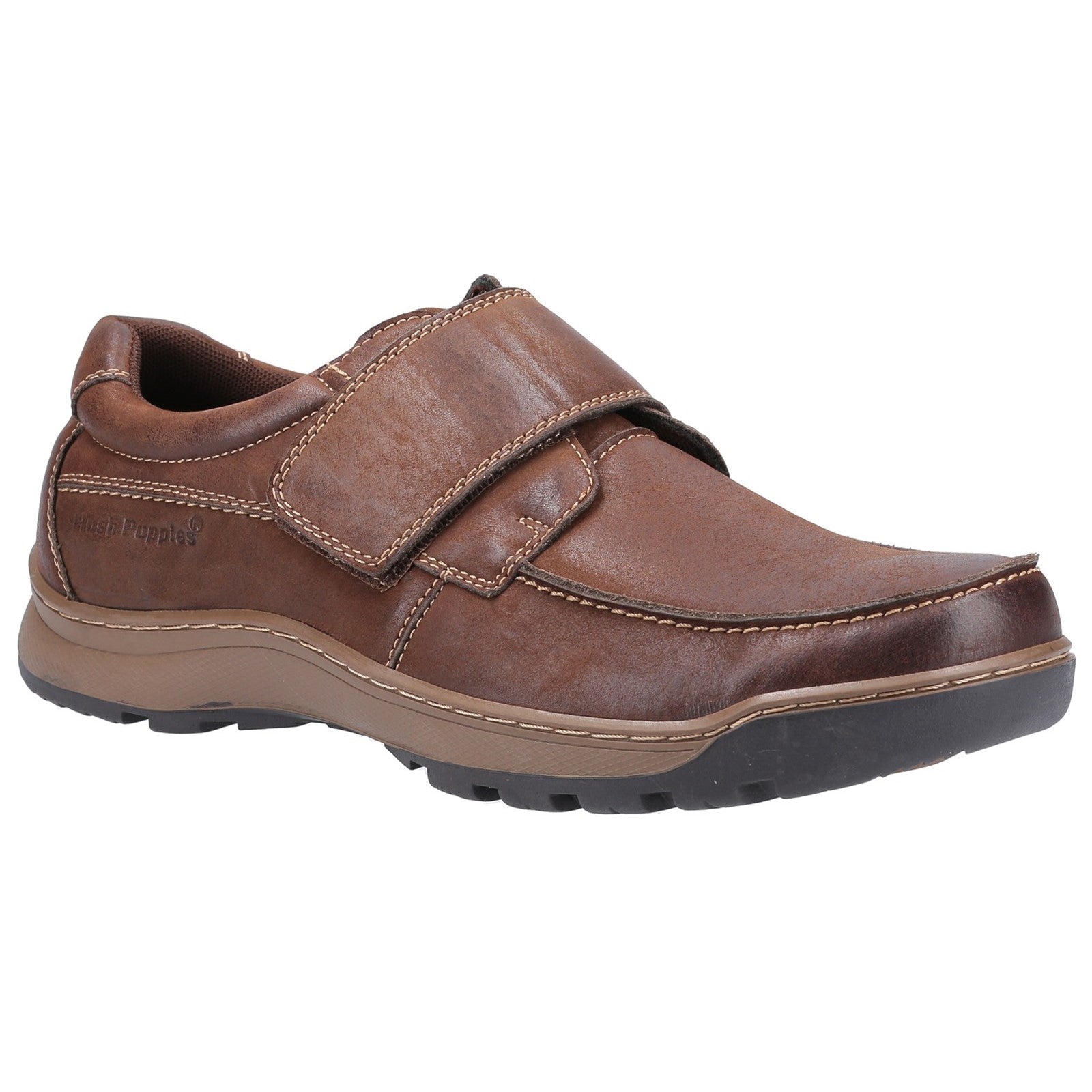 Mens Classic Touch Fastening Shoes Brown Hush Puppies Casper Touch Fastening Shoes