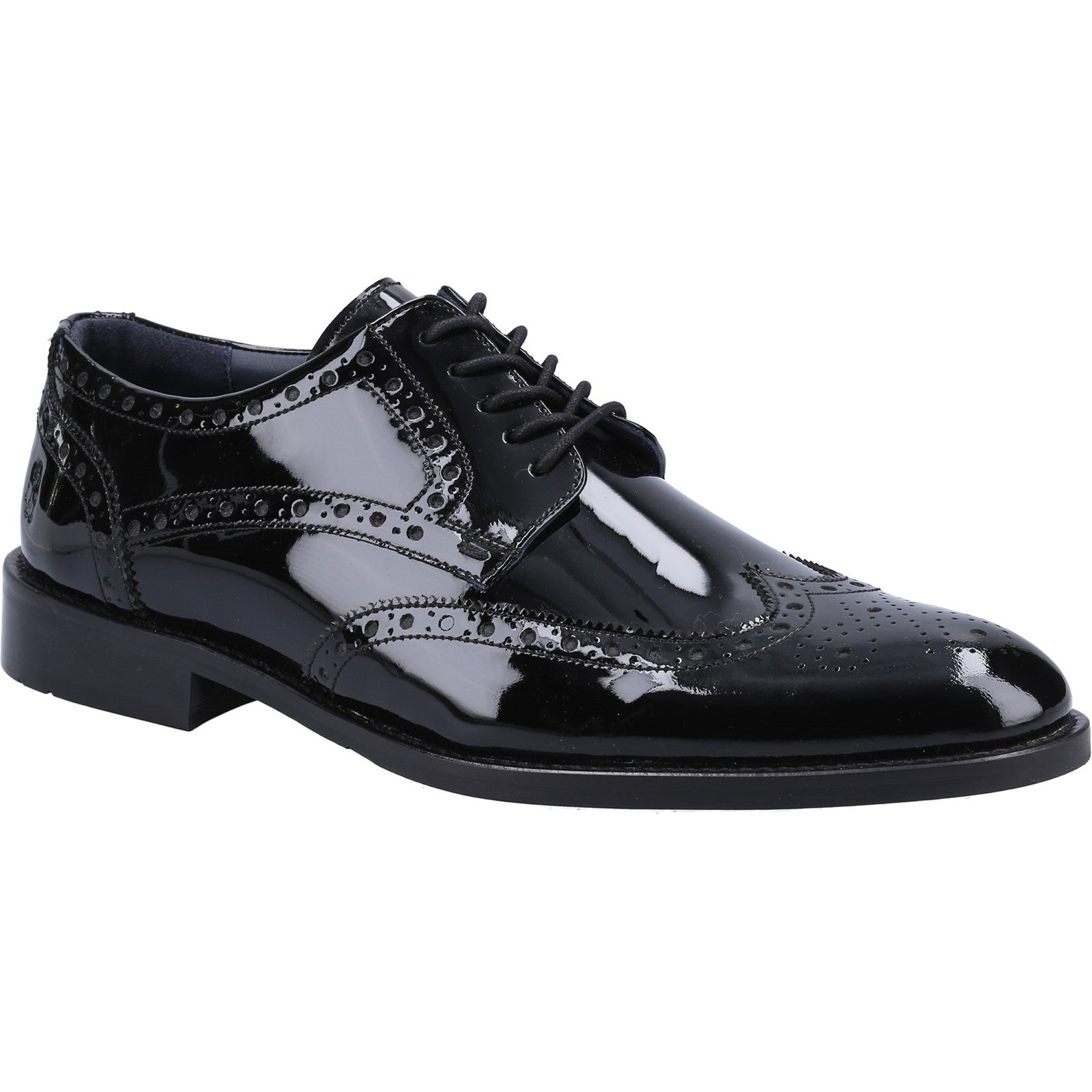 Mens Formal Lace Up Shoes Black Hush Puppies Dustin Brogue Patent Shoe
