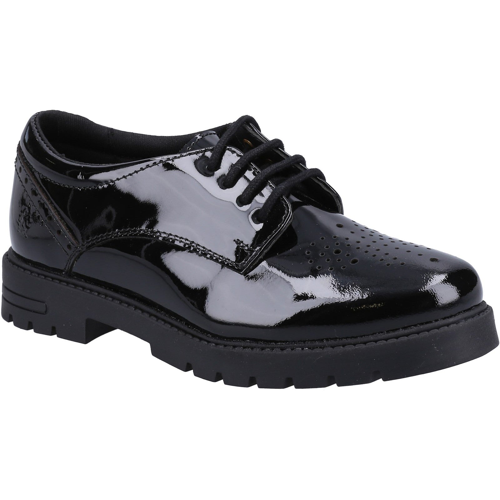 Older Girls School Shoes | Girls BTS FLFR Black Hush Puppies Jayne Patent SNR Shoe