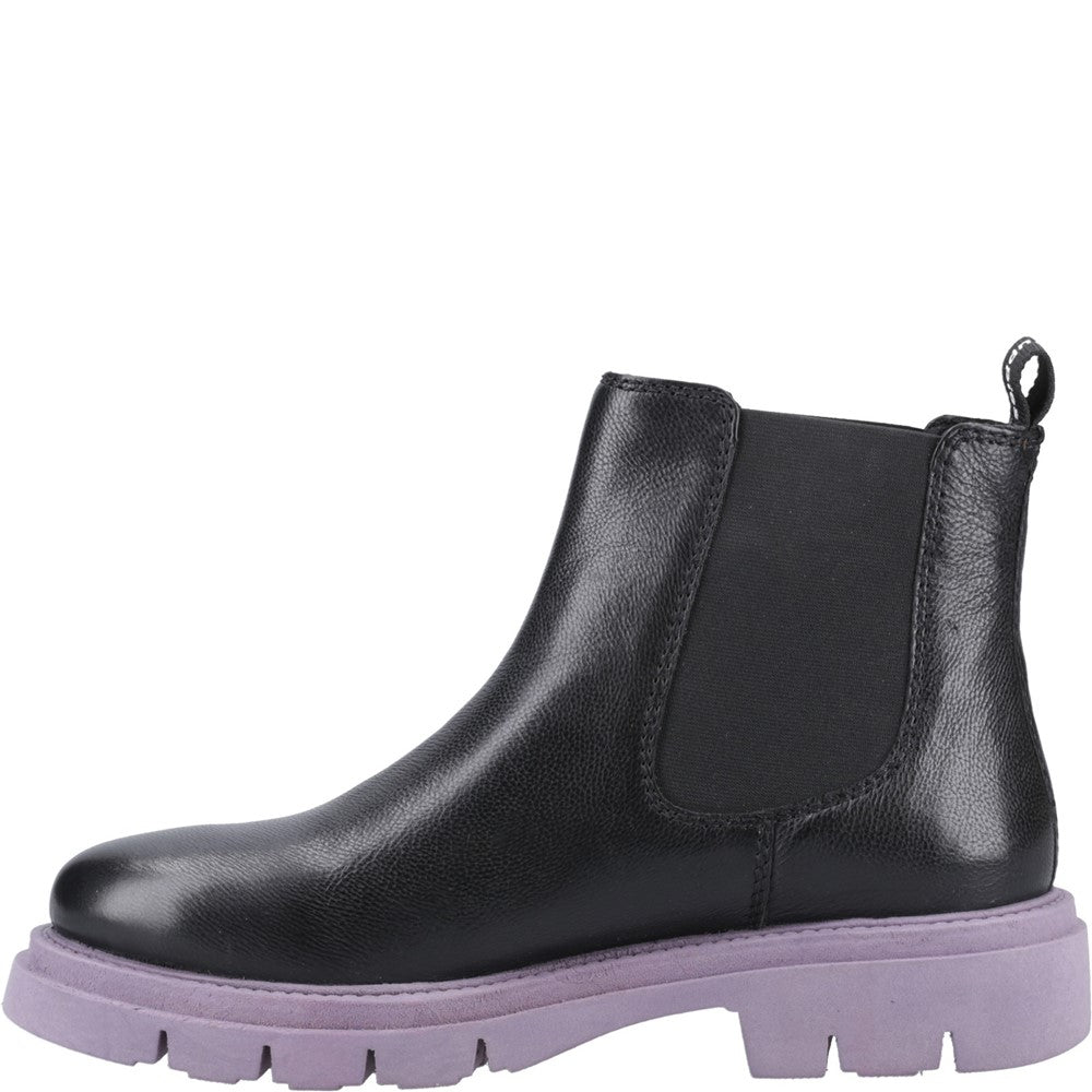 Ladies Ankle Boots Black/Purple Hush Puppies Raya Chelsea Boot